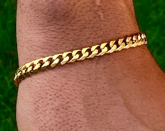 Men's Miami Cuban Link Bracelet 14k Gold 5X Layered stainless steel 4mm thick 8inch Bracelet lifetme warranty Non Rust or Turn Wrist Green