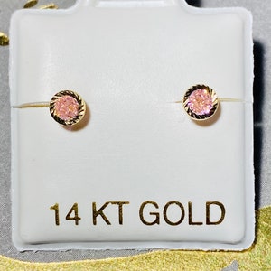 14k Solid Real Yellow 2mm Gold Basket Set Round CZ Stud Earrings, 14k Gold Back Stud Earring, Diamond Cut Round Dainty Gold Stud Earrings