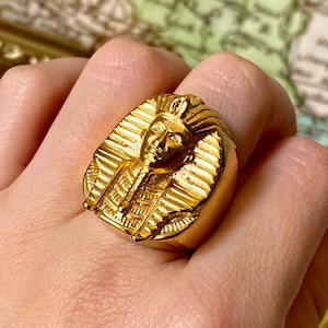 Men's Women's Egyptian King Pharaoh Ring,14k Gold 5X layered stainless steel, Unisex Sizes Ring ,Gift for him,  Warranty Every Day Wear