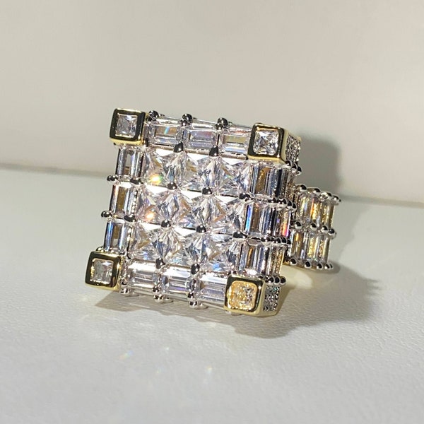 Benutzerdefinierte Baguette Big Bold sperrigen Ring Herren Ring, 14k Gold 5X geschichtet Diamant Cz Ring, Designer Ring, Unisex Ring, lebenslange Garantie