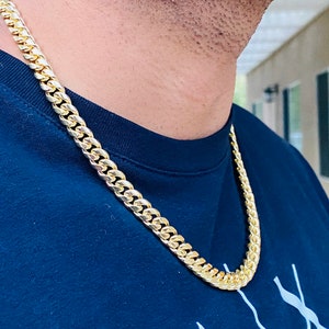 Men s Miami Cuban Link Chain 14k Gold 5X Layered Stainless Steel