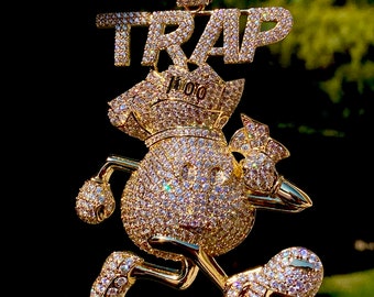 Men's Big Money Bag Trap Pendant fits upto 20mm Miami Cuban chains,14K Gold 5X Layered,Ice Trap Necklace,CZ Diamonds pendant Very Shinny