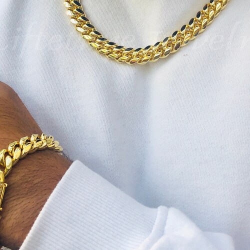 Men's Miami Cuban Link Chain and Bracelet Set 14k Gold 5X Etsy