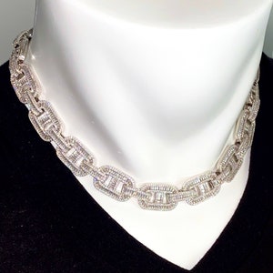 Men's Designer Link Chain Necklace,14K White Gold 5X Layered Cuban Chain, Bling Necklace, CZ Diamond Choker, ICY Necklace,Chain