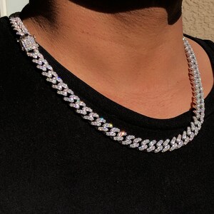 Men s 10mm Miami Cuban Link Chain 22 Inches Necklace 14k White