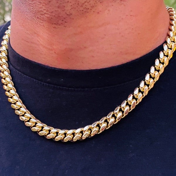 Designer Miami Cuban Link Chain For 14k Gold 5X Layered steel 10mm thick 20"to 26" inch choker lifetme warranty Non Rust or Neck Green