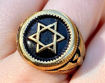 Men's Women's Star of David Religious Jewish Hebrew Protection Ring 14k Gold layered Ring 6 to 13 Size, Good Luck Ring, David Ring of wealth