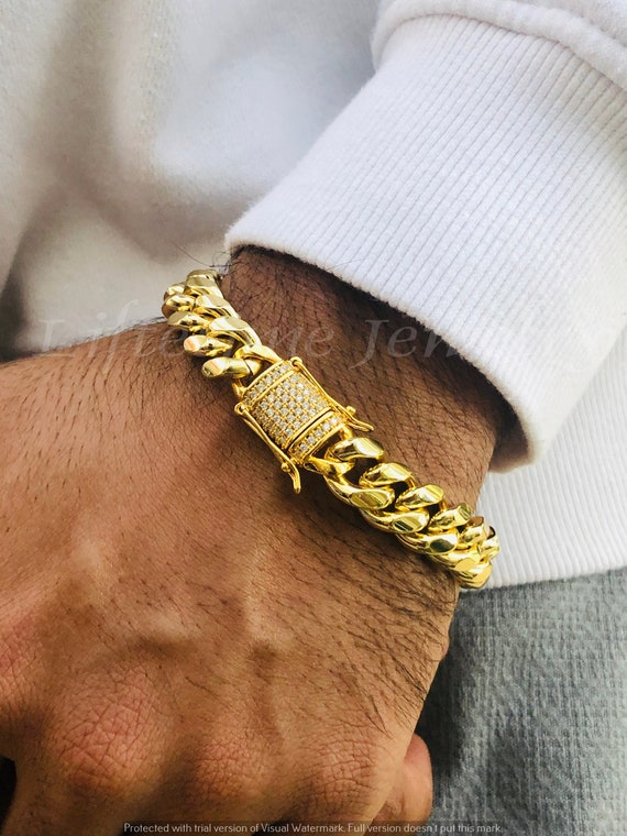 14K Gold Cuban Link Bracelet w/ Emerald Cut Diamond – FERKOS FJ