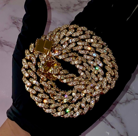 Men s Miami Cuban Link 20 Iced Chain Necklace 14k Gold 5X Layered