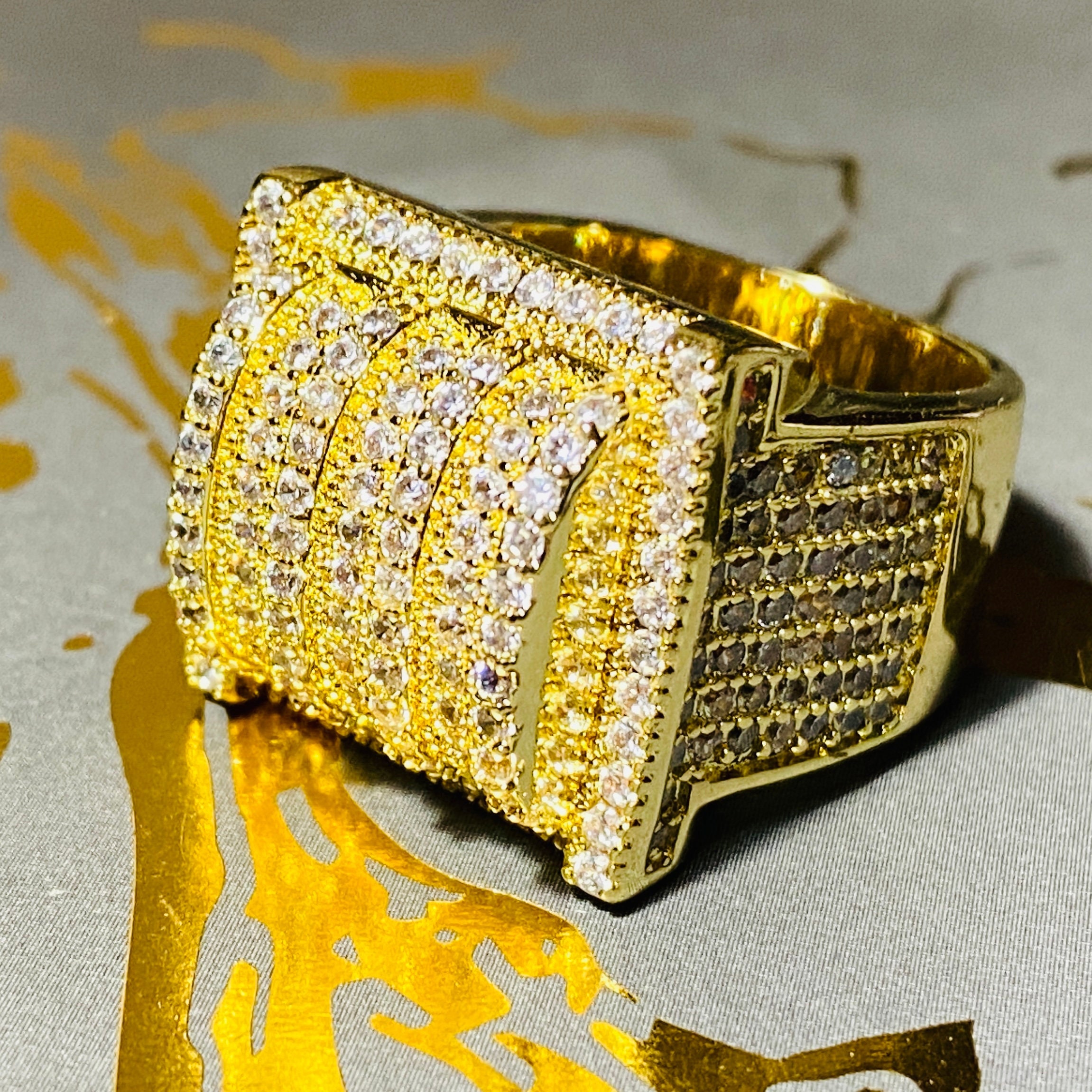 Men's Iced Out Ring 14k Gold 5X Layered Diamond Cz Ring Etsy