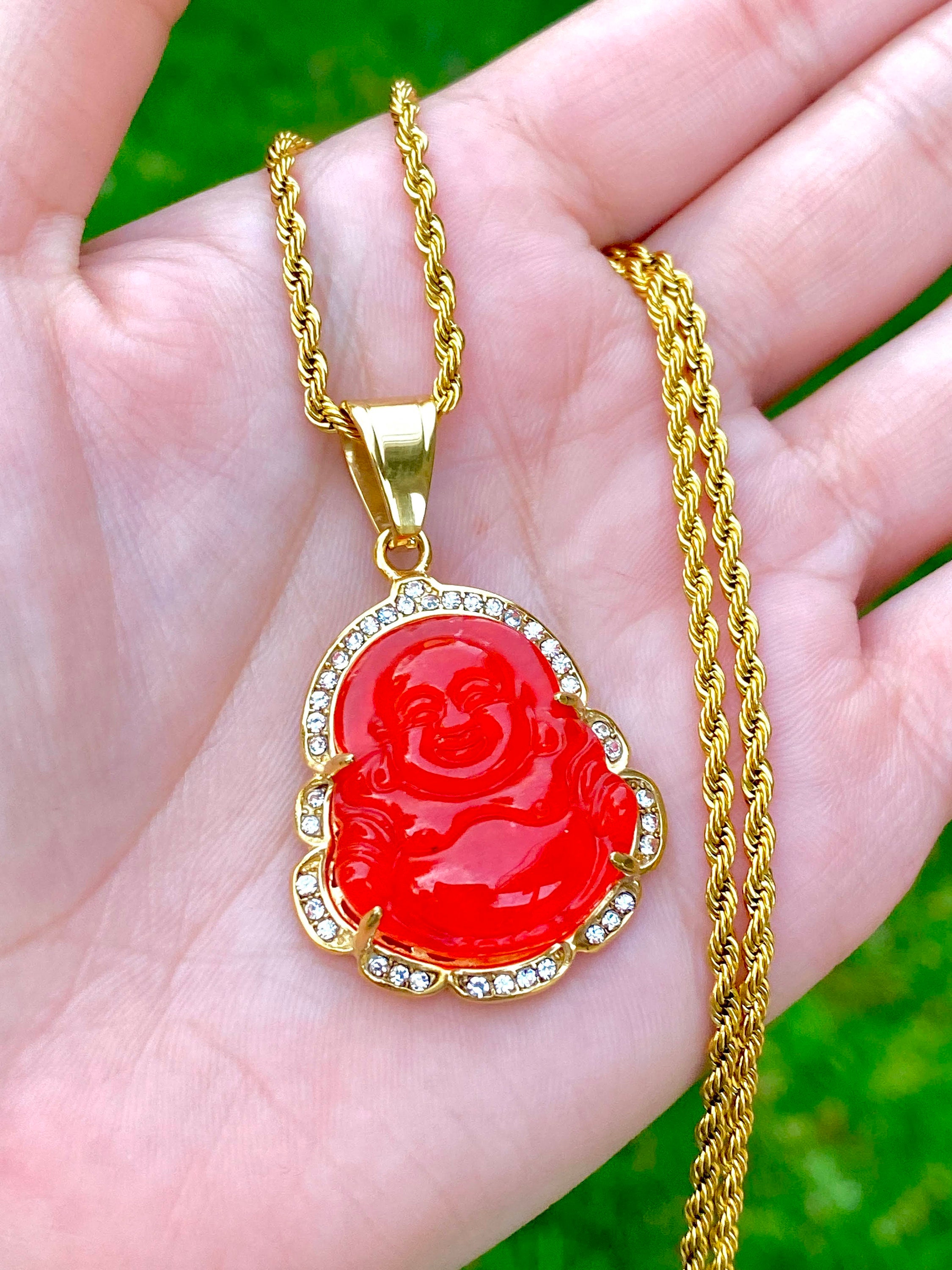 Men s Women s Real Bloody Red Thai Buddha 14k Gold Layered CZ