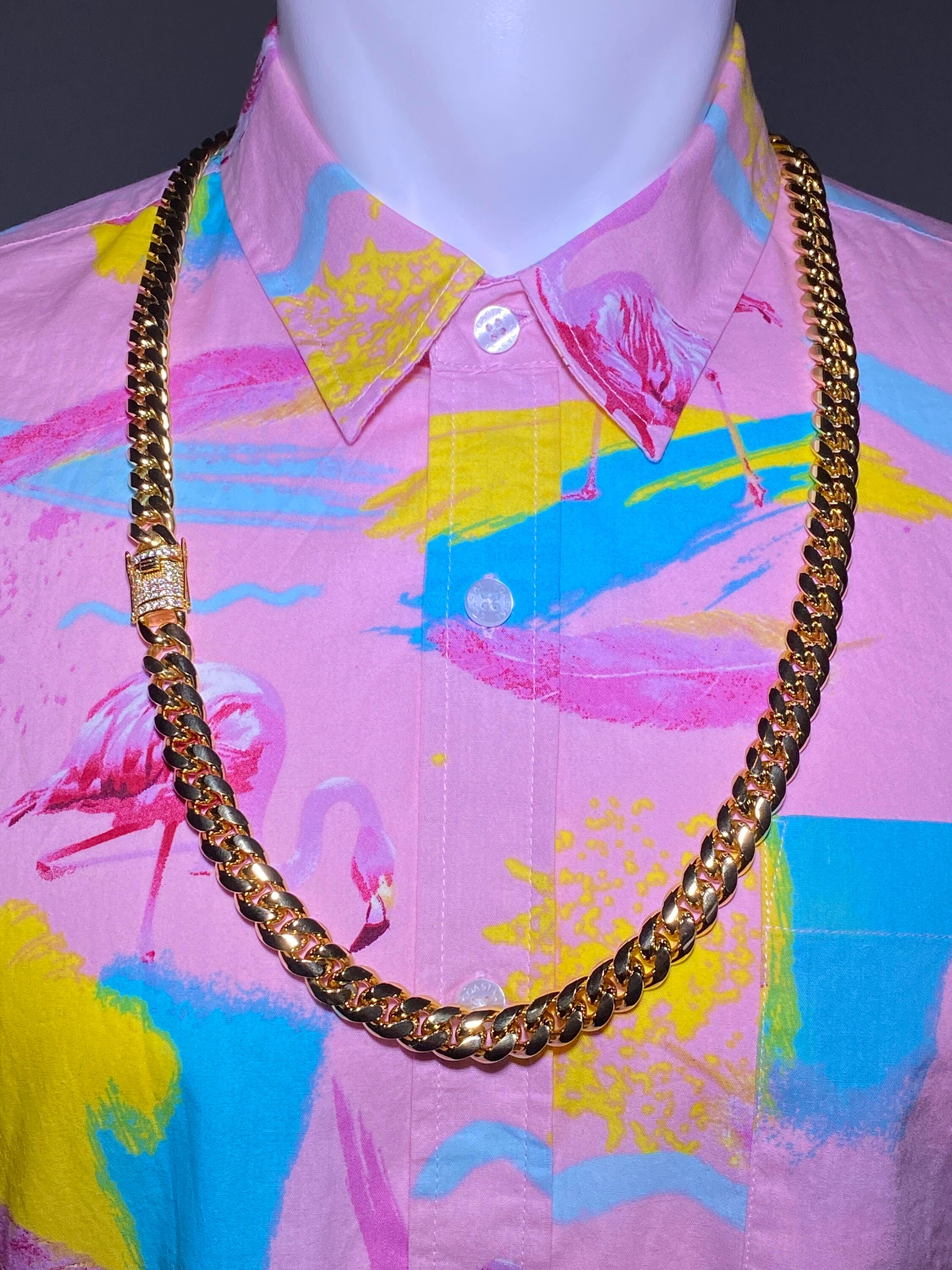 Men's Miami Cuban Link Chain 14k Gold 5X Layered stainless steel 10mm