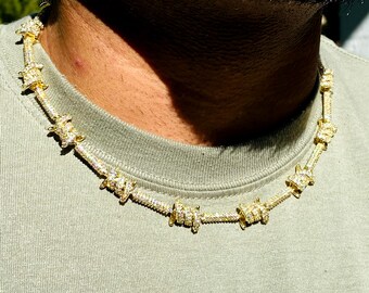 Cadena de eslabones de 8 mm de 8 mm de 18 pulgadas collar, 14K oro 5X cadena cubana en capas, collar Bling, gargantilla de diamantes CZ, collar ICY