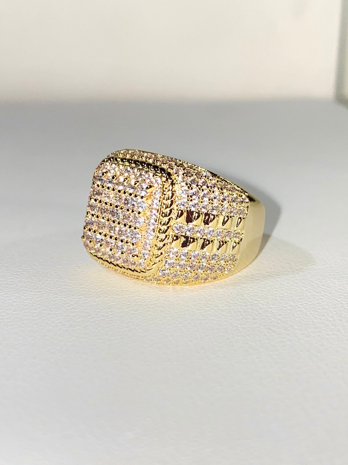 Men's Ice Out Ring 14k Gold 5X Layered Diamond Cz Ring - Etsy