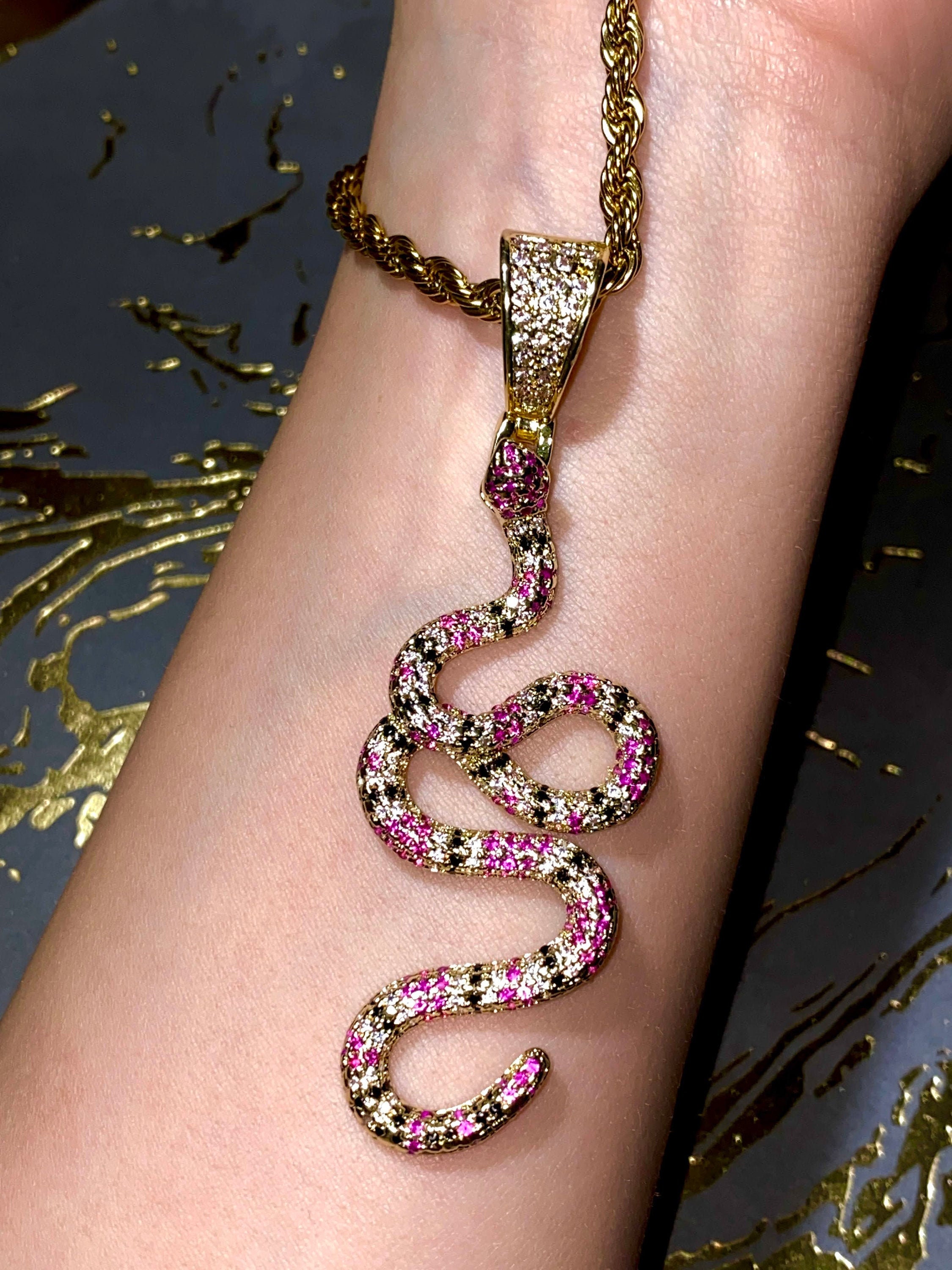 SNAKE ICY PENDANT Men's 14k Gold 5X Layered Iced Snake - Etsy Canada