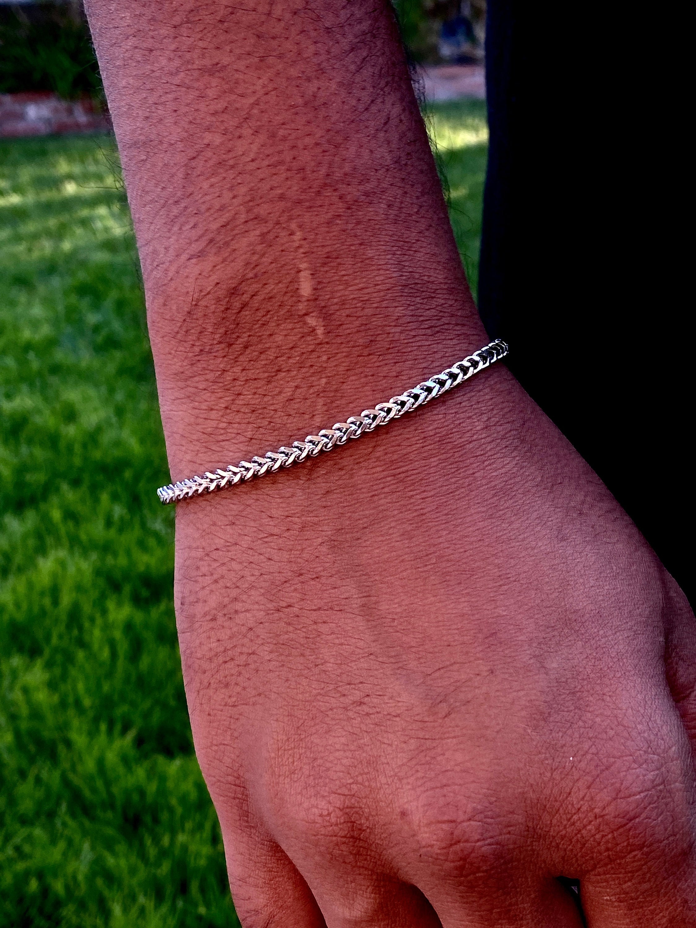 Men's Silver Bracelet Men's Silver Necklace Chain Bangle Gents Male