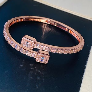 Women Men's Baguette Tennis Link Chain Bracelet,14K Rose Gold 5X Layered Bangle Bracelet, Bling Bracelet, CZ Diamond Bracelet, ICY Bracelet