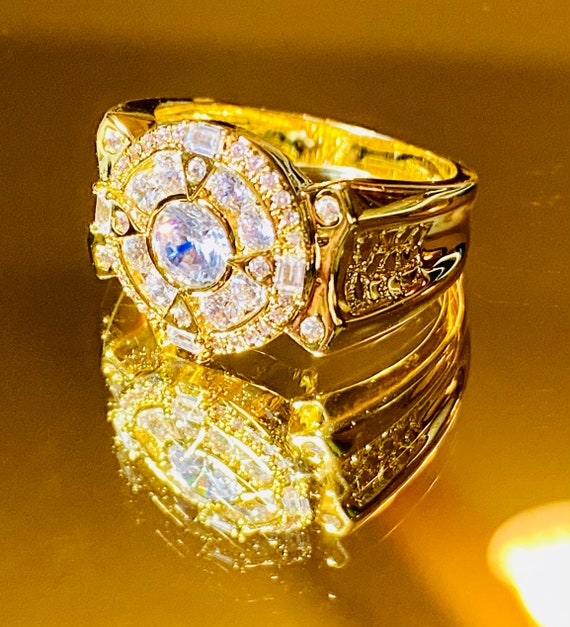 Men s Ice Out Ring 14k Gold 5X Layered Diamond Cz Ring Designer