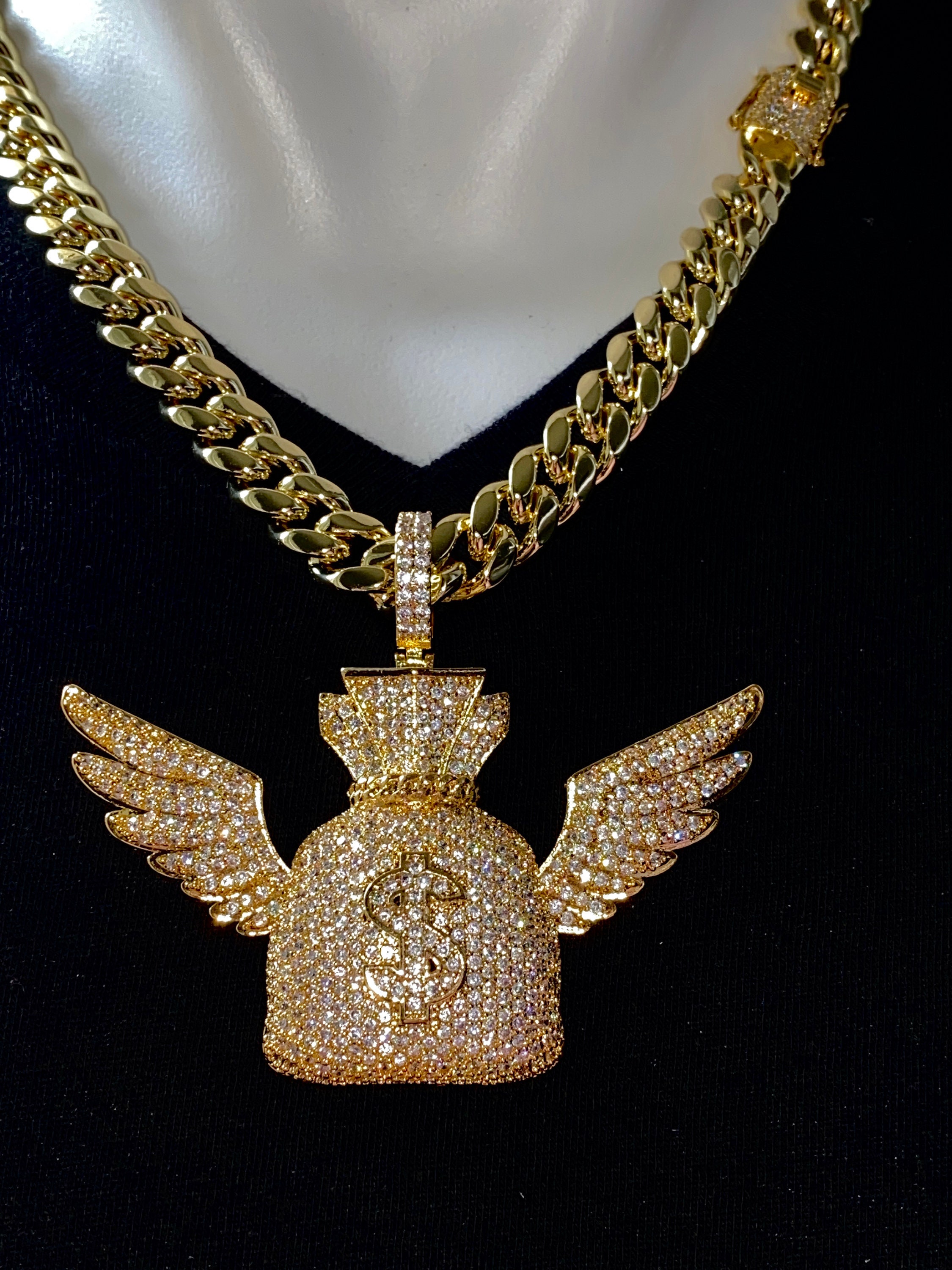 Men's 14k Gold 5X Layered Iced Money 