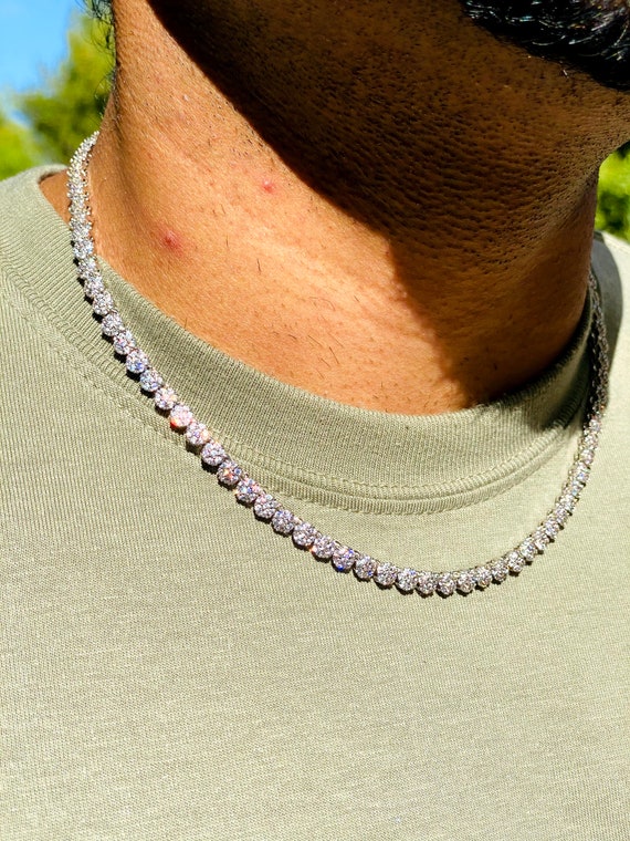 Men's Iced 5mm Flower Tennis Necklace, 14K White Gold 5X Layered
