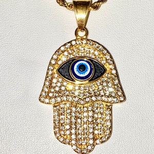 Hamsa Evil Eye Protection Hand of Fatima Iced Men's Women Etsy