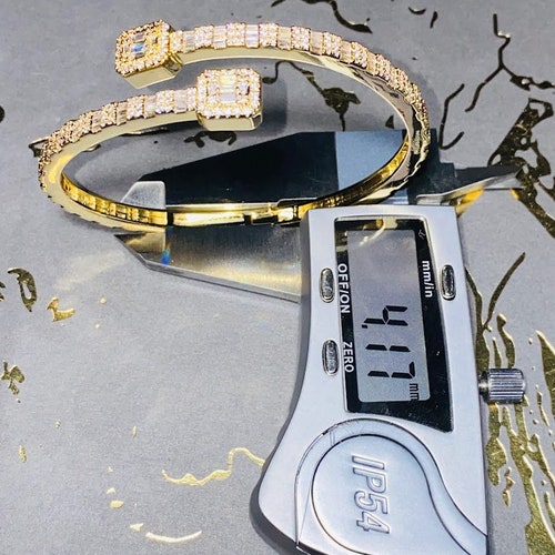 Women Men's 5mm Baguette Tennis Link Bracelet, 925 Silver 14K shops Gold 5X Layered Cuban Bracelet, Bling Bracelet, Diamond Bracelet