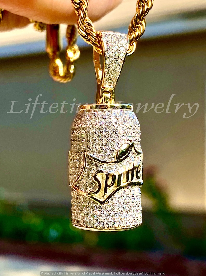 Men/'s 14k Gold 5X Layered Iced Soda Can Pendant,14k layered Stainless Steel 2mm Rope Chain 16-24Inches Chain and pendant Set