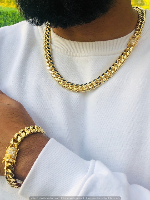 Miami Cuban Link Chain and Bracelet 8.5' Set for Men Women 14k Gold 5X  Layered Steel 12mm Thick 22 Inch Choker Lifetme Warranty Non Rust - Etsy