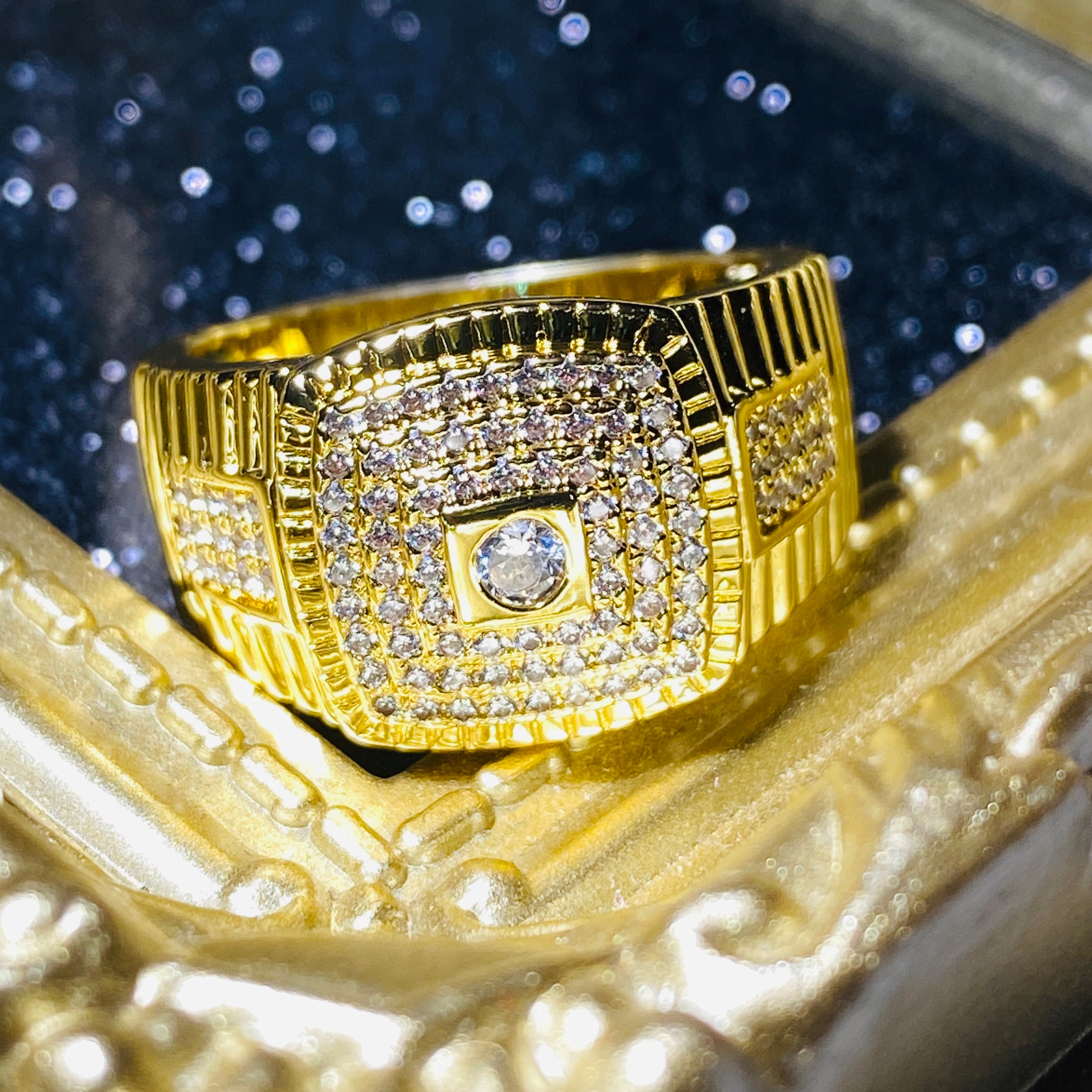 Men's Iced Out Ring 14k Gold 5X Layered Diamond Cz Ring Etsy Australia