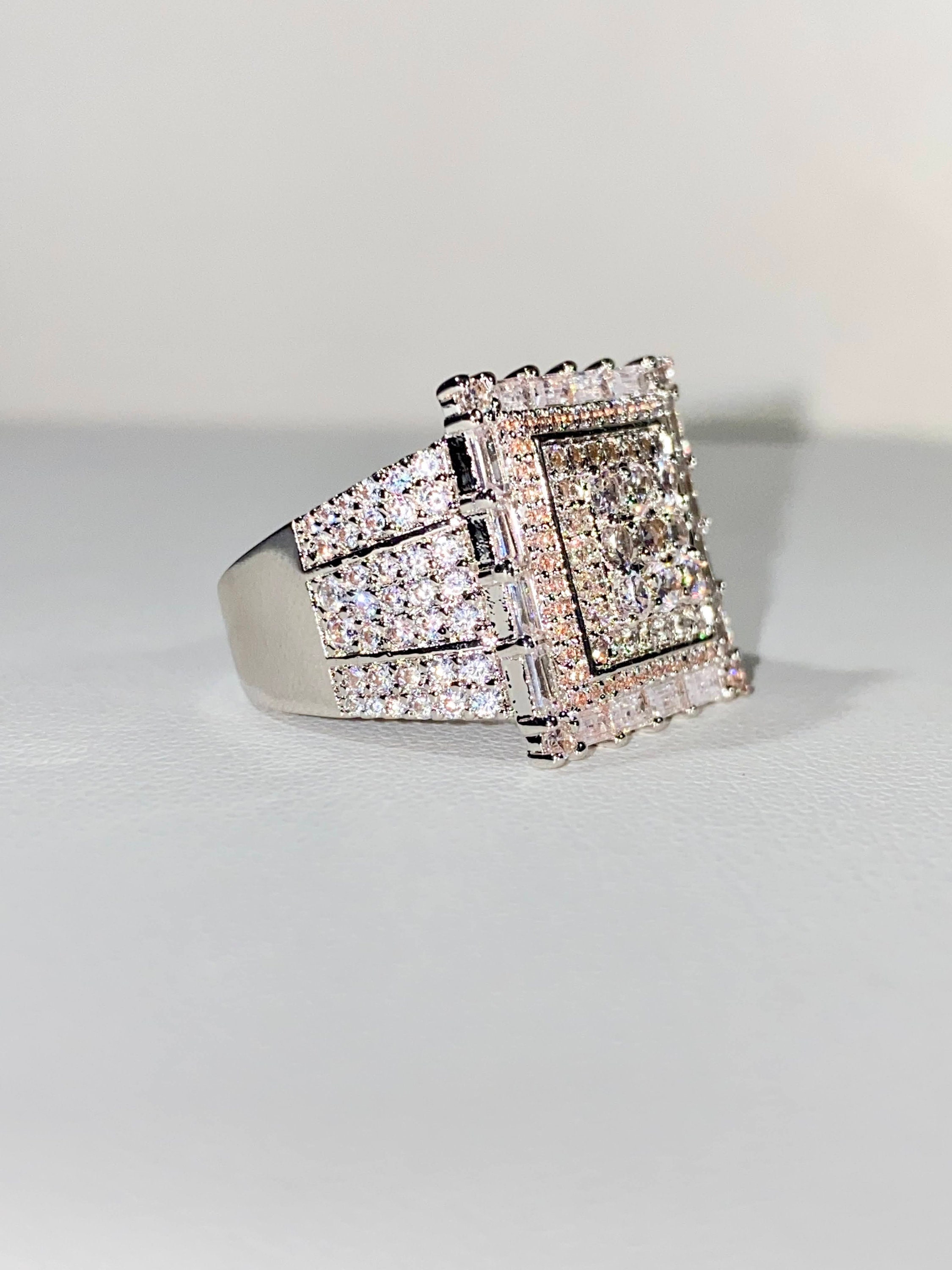 Men's Ice Out Ring Silver 5X Layered Diamond Cz Ring | Etsy