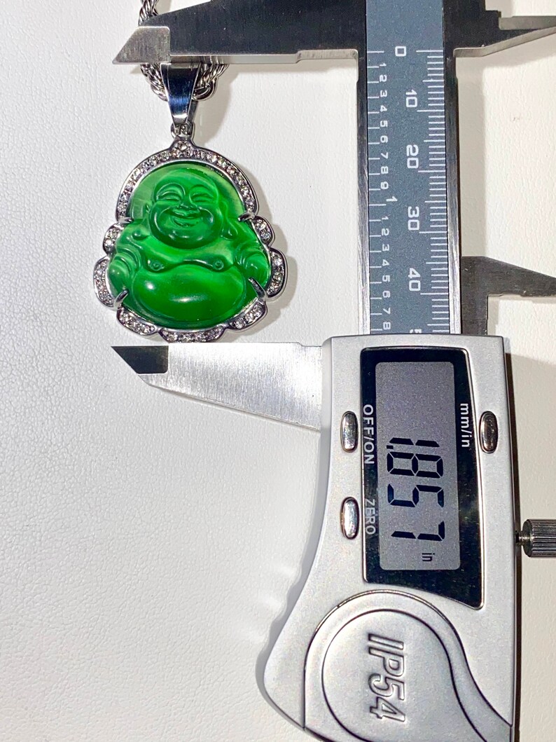 Men/'s Women/'s Real Jade Green Thai Buddha 14k Silver layered CZ Diamonds Steel Chain and Pendant Fashion Statement Very Famous 16-24