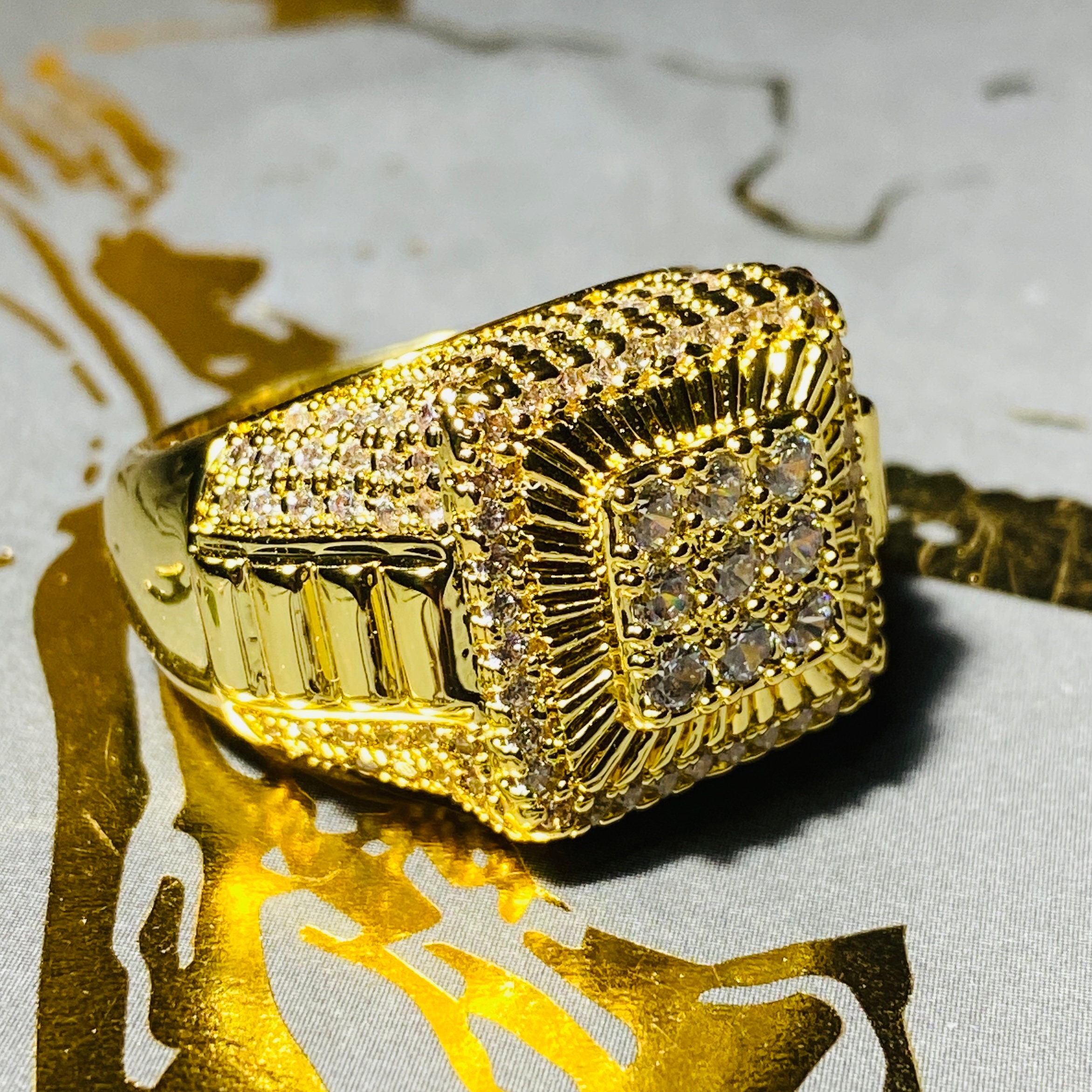 Men's Iced Out Ring 14k Gold 5X Layered Diamond Cz Ring Etsy