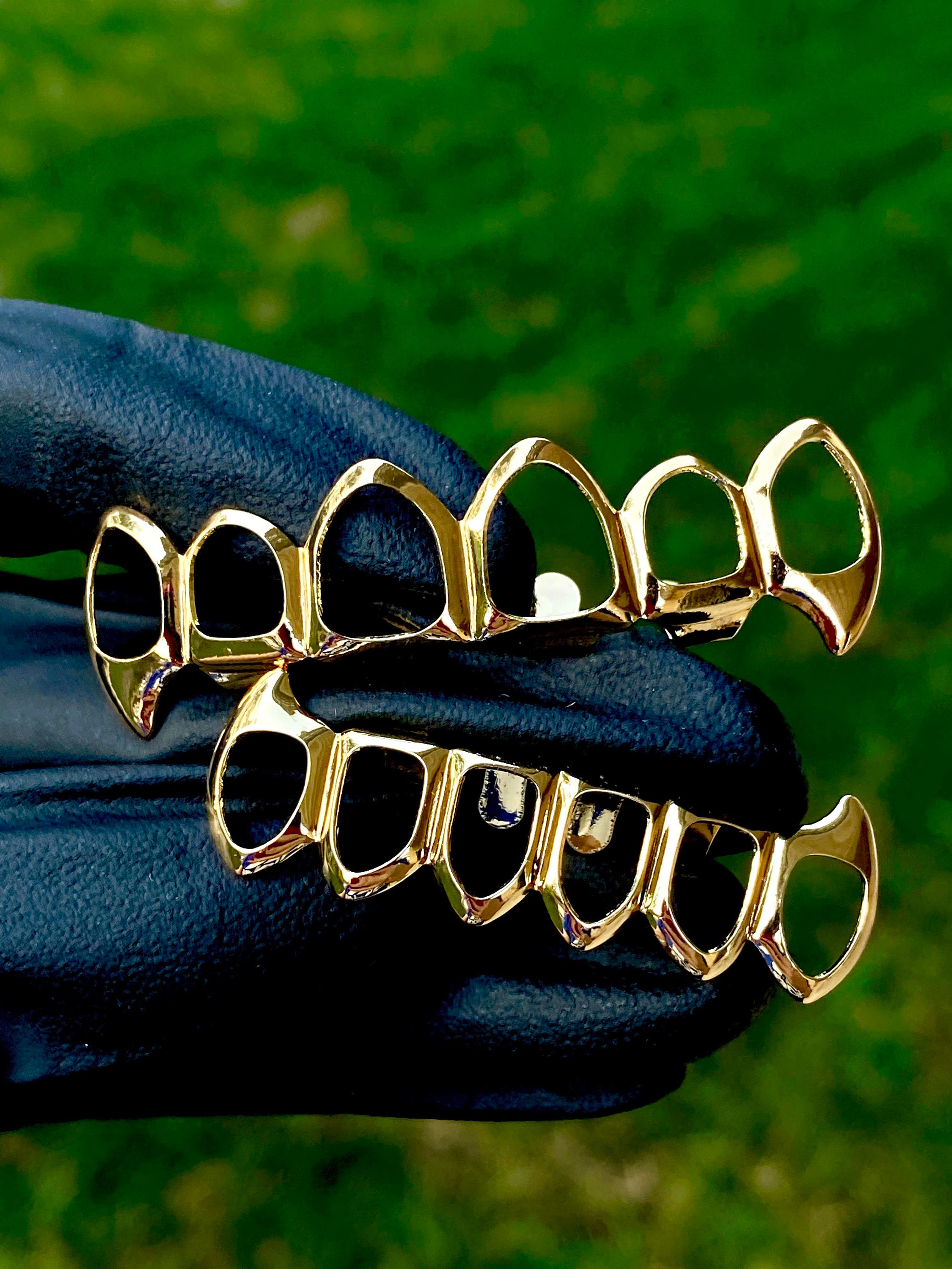 14K Gold 5X Layered 6 Piece Fang Grillz Gold CZ Grillz Top Etsy