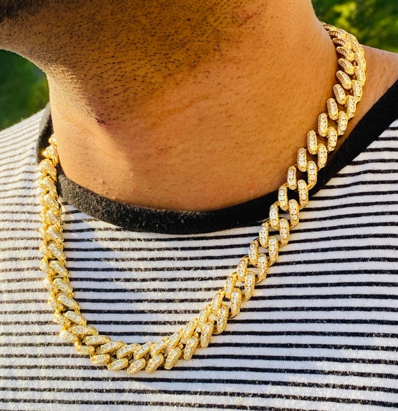 12mm CZ VVS Miami Cuban Link Chain Iced Choker Necklace 14k Gold Finish Out  ICY