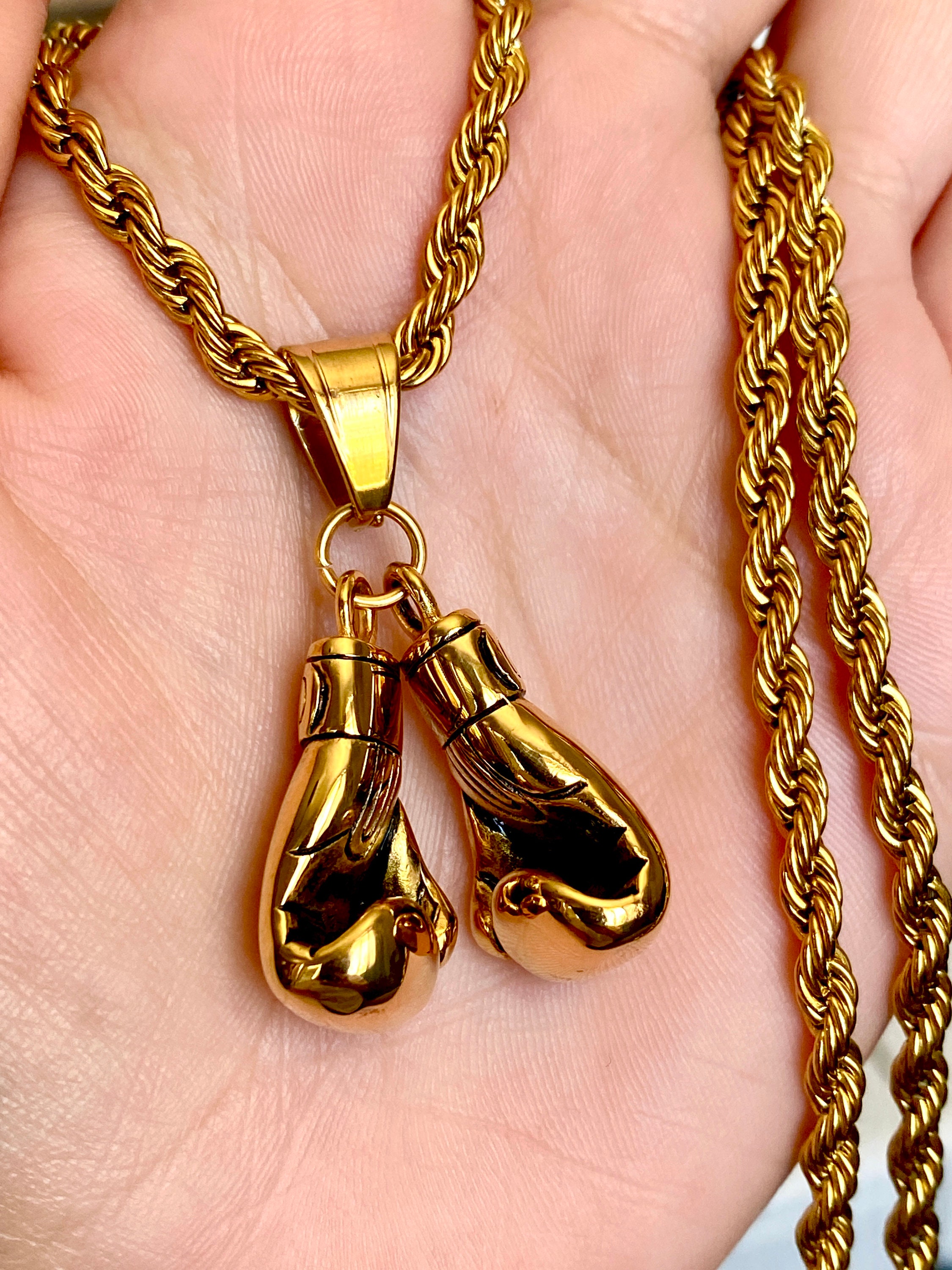 Boxer Necklace Men's 14k Gold 5X Layered Stainless Steel Etsy