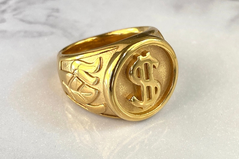 14k Gold 5X layered steel Unisex Ring Sizes 8 to 10 Warranty Gift for him Gift for her Ring Dollar Men/'s Women Designer Band Ring