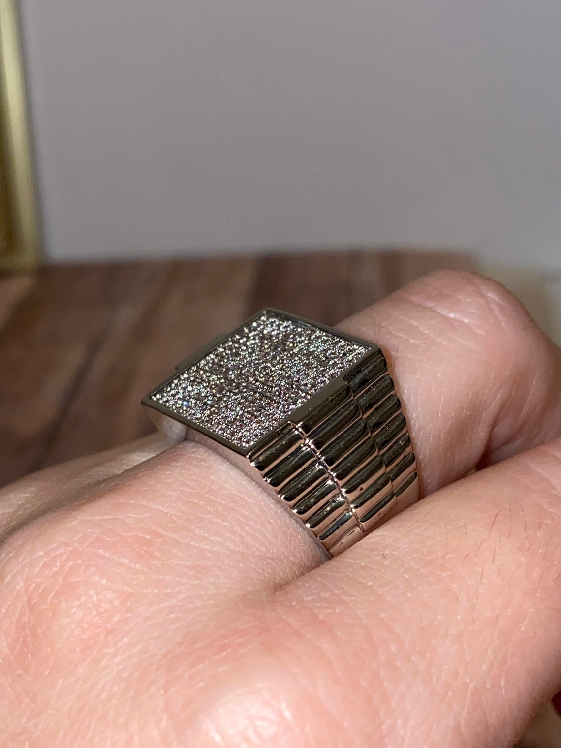 Men's Ice Out Ring Silver 5X Layered Diamond Cz Ring Etsy