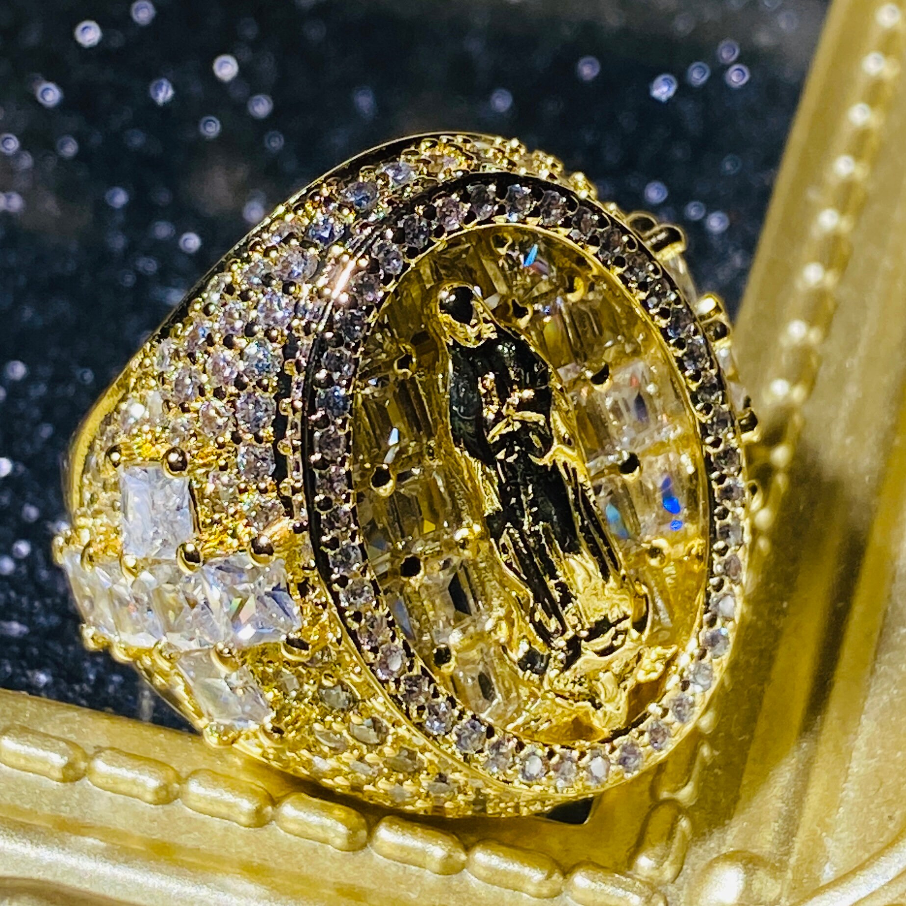 Men's Iced Out Ring 14k Gold 5X Layered Diamond Cz Ring Etsy