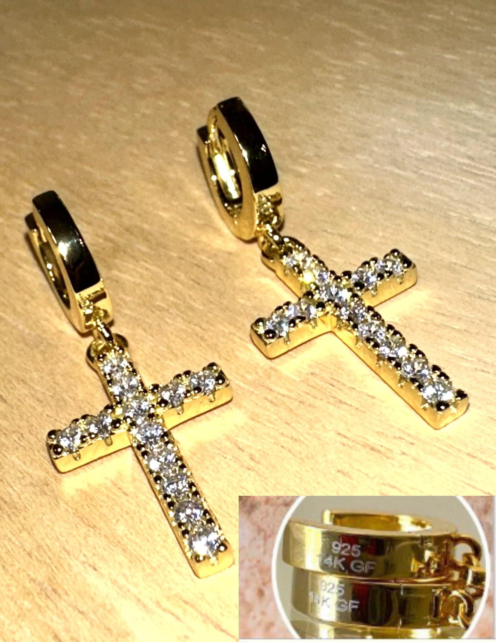 Real 925 Sterling Silver Men's Ladies Dangle Cross Studs Earrings Iced Hip  Hop | eBay