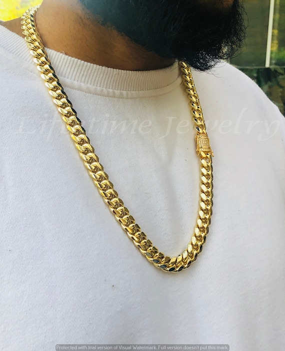 Miami Cuban Link Chain for Men Women 14k Gold 5X Layered Steel