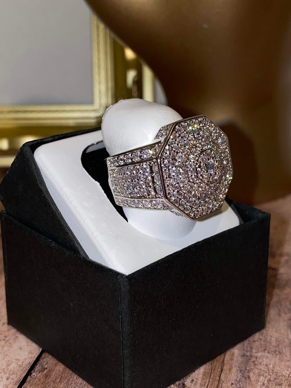Men s Ice Out Ring Silver 5X Layered Diamond Cz Ring Designer