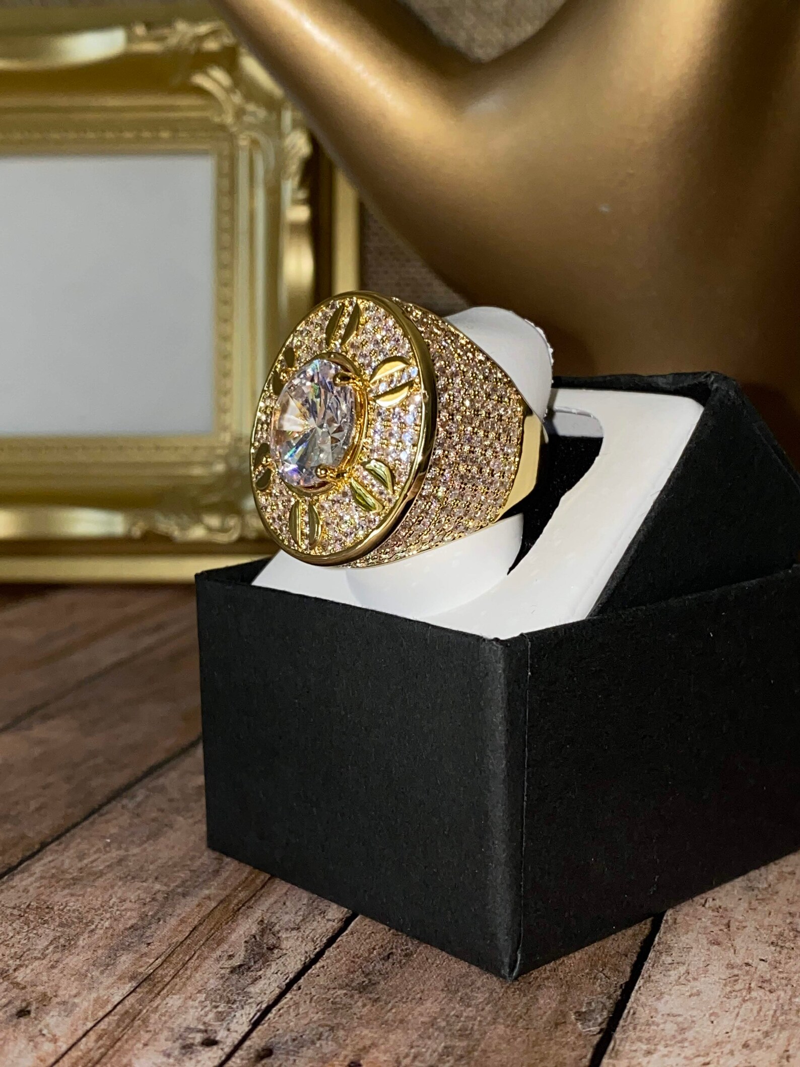 Men's Ice Out Ring 14k Gold 5X Layered Diamond Cz Ring Etsy Canada