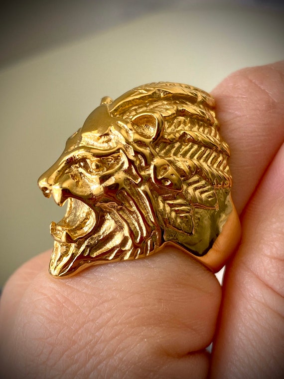 Buy Mens Ring Large Lion Gold Ring Animal Ring Signet Ring Men 18K Gold  Signet Ring Gold Rings for Men Gold Rings Jewelry Gift Him Online in India  - Etsy