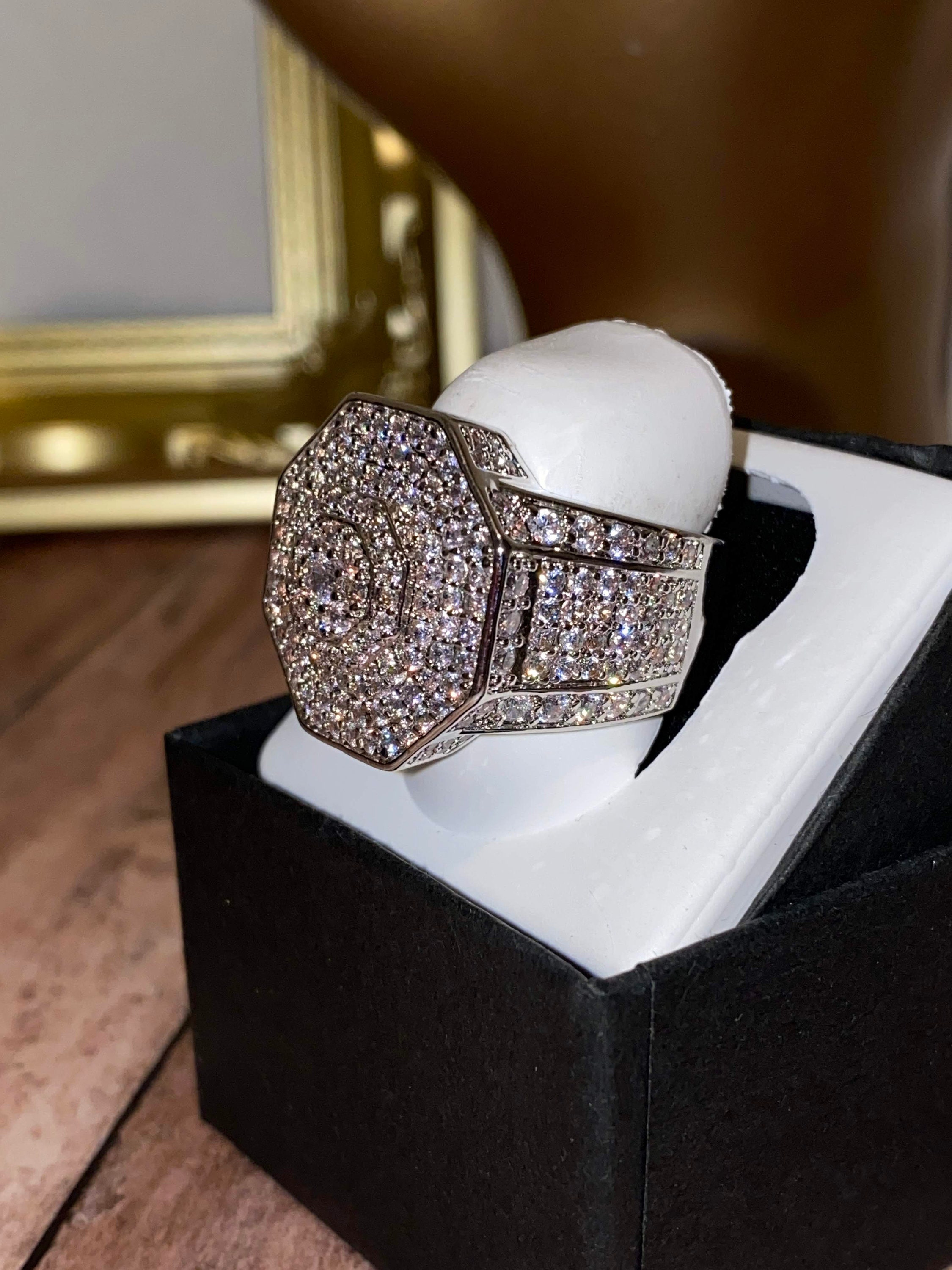 Men's Ice out RingSilver 5X layered Diamond Cz Ring Etsy