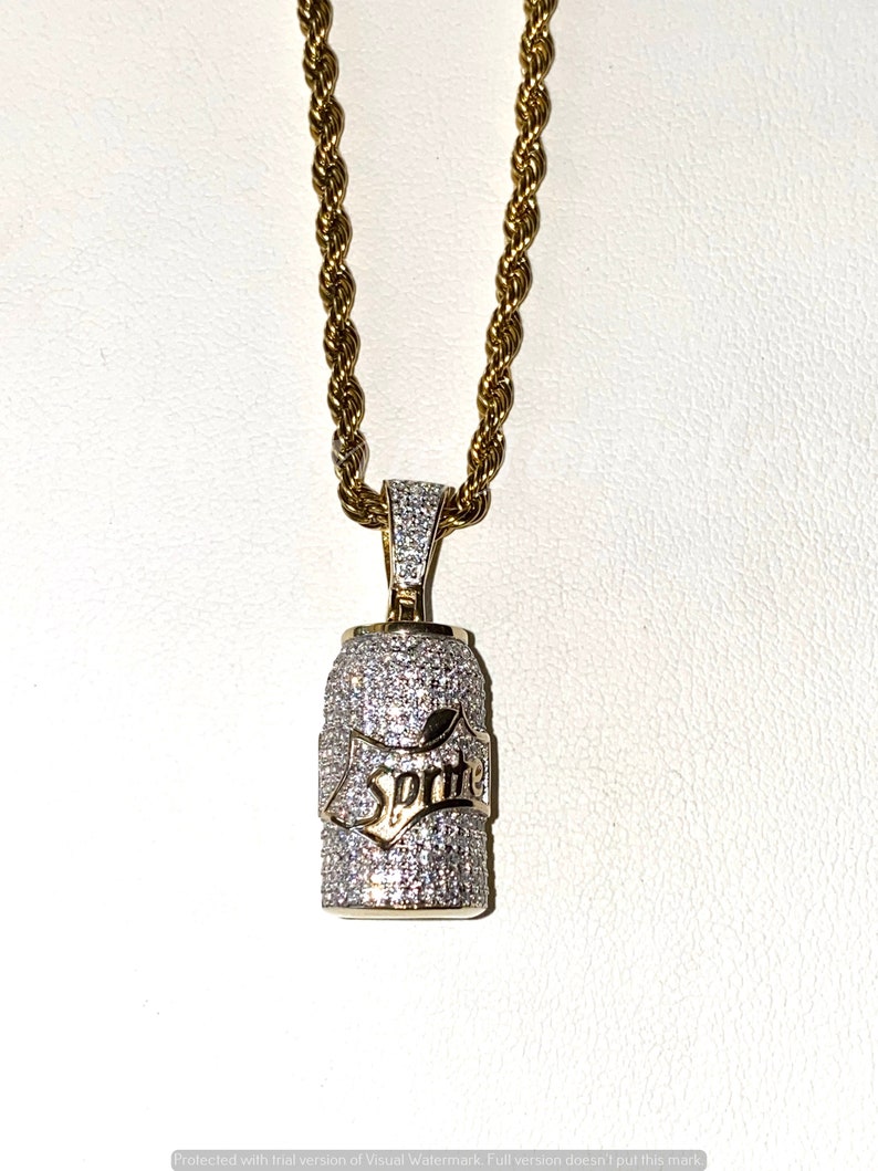 Men/'s 14k Gold 5X Layered Iced Soda Can Pendant,14k layered Stainless Steel 2mm Rope Chain 16-24Inches Chain and pendant Set