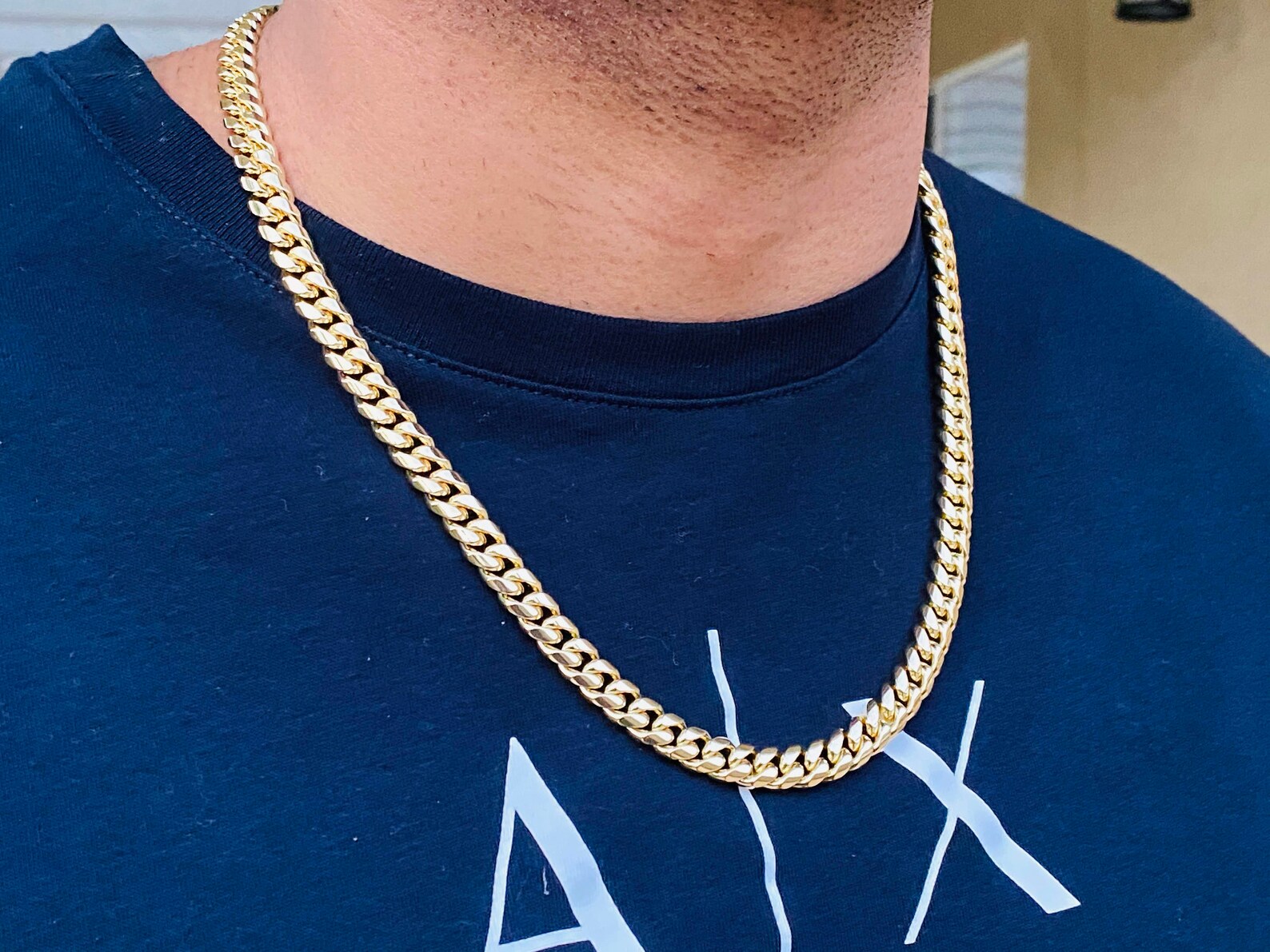 Men's Miami Cuban Link Chain 14k Gold 5X Layered Stainless Etsy