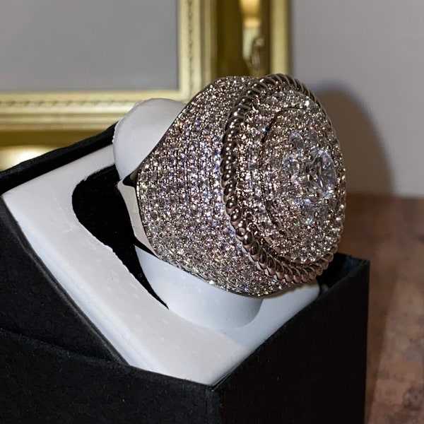 Anello Ice Out da uomo, Anello in argento con 5 strati di diamanti CZ, Grande anello di design, Anello di dimensioni unisex, Regalo per lui, Garanzia a vita da indossare ogni giorno