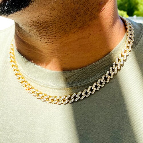 Shops Men's 10mm Miami Cuban Link Chain 18 inches Necklace,14K Gold 5X Layered Cuban Chain, Bling Necklace, CZ Diamond Choker, ICY Necklace
