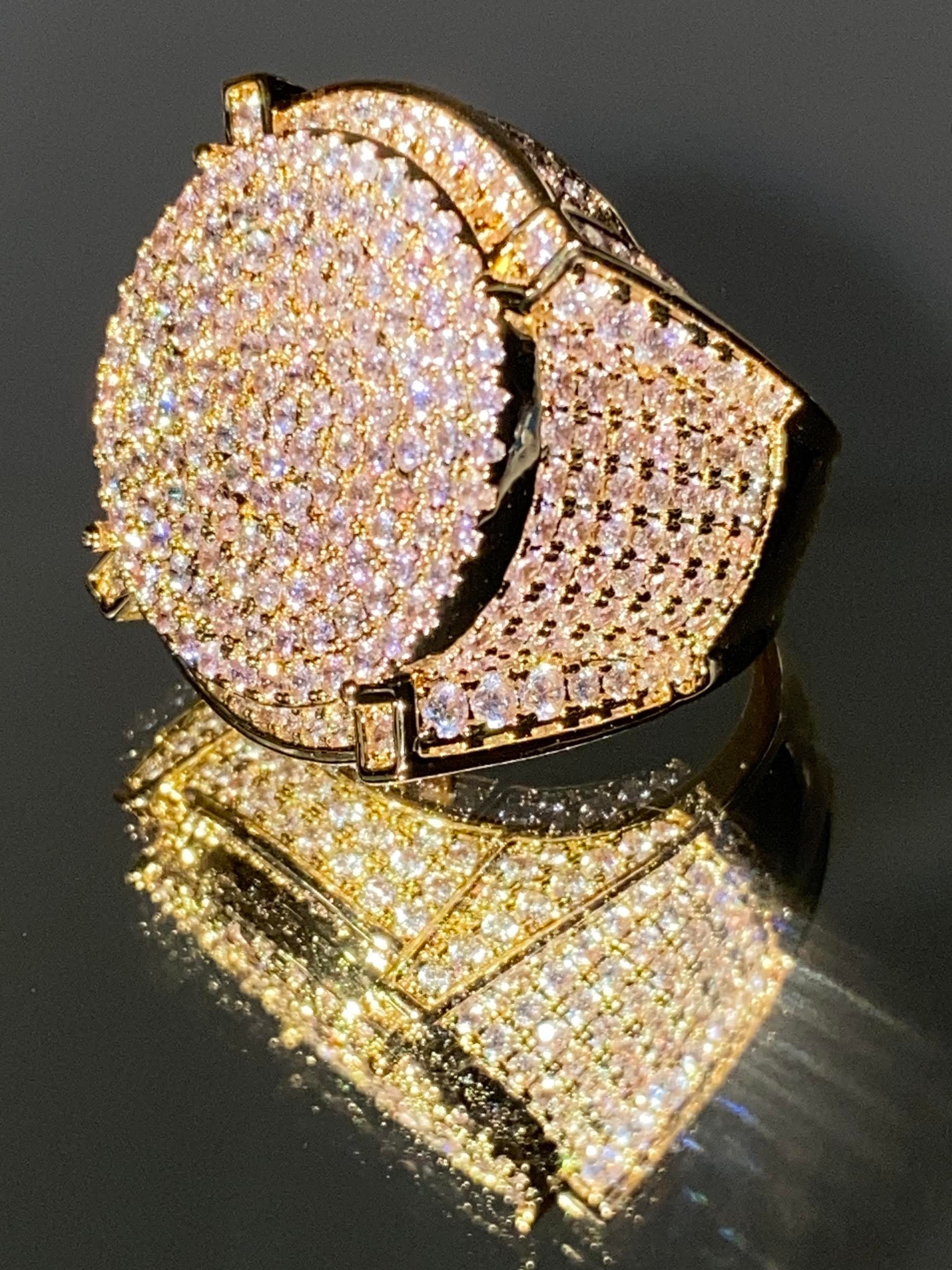 Mens Ice out Ring , 14k Gold 5X layered Diamond Cz Ring, Designer Big