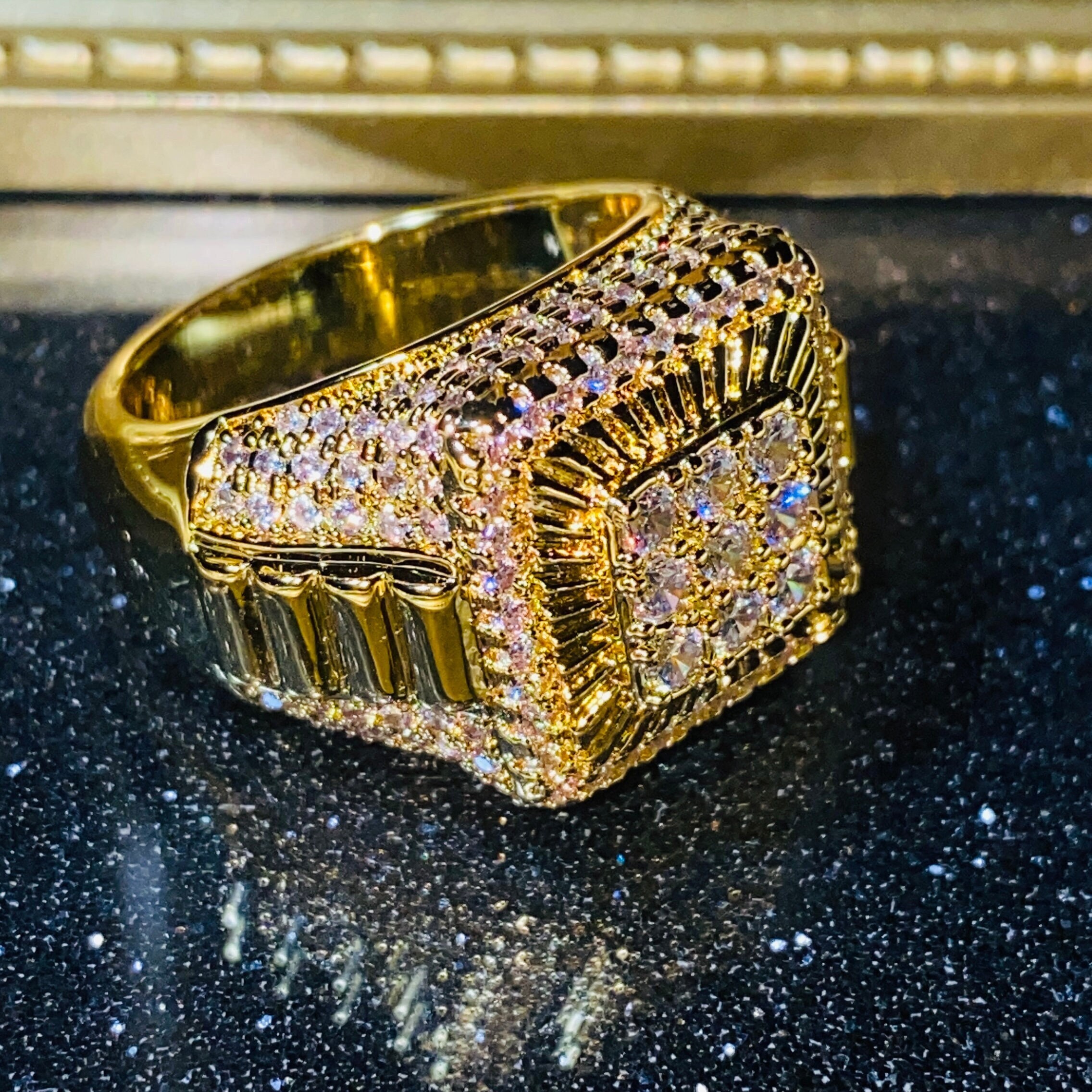 Men's Iced Out Ring 14k Gold 5X Layered Diamond Cz Ring Etsy